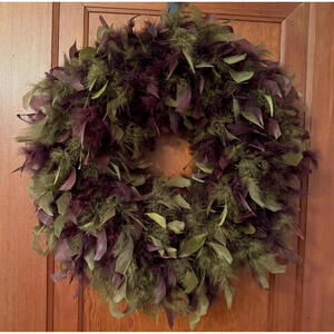Elegant Feather Wreath from Wayfair, Luxurious Green and Burgundy, 21"